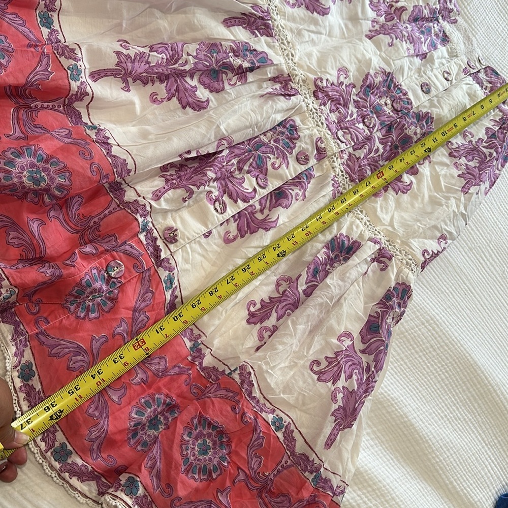 Boho Tiered Maxi Skirt in White with Purple Floral and Coral Border - Picture 13 of 15